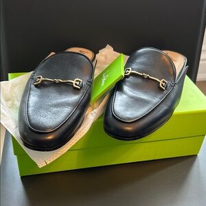 Sam Edelman Black Leather Horsebit Mule Slip-Ons